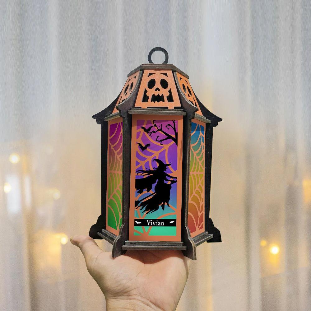 Colorful Witch Lantern - Personalized Witch Laser Cut Lantern