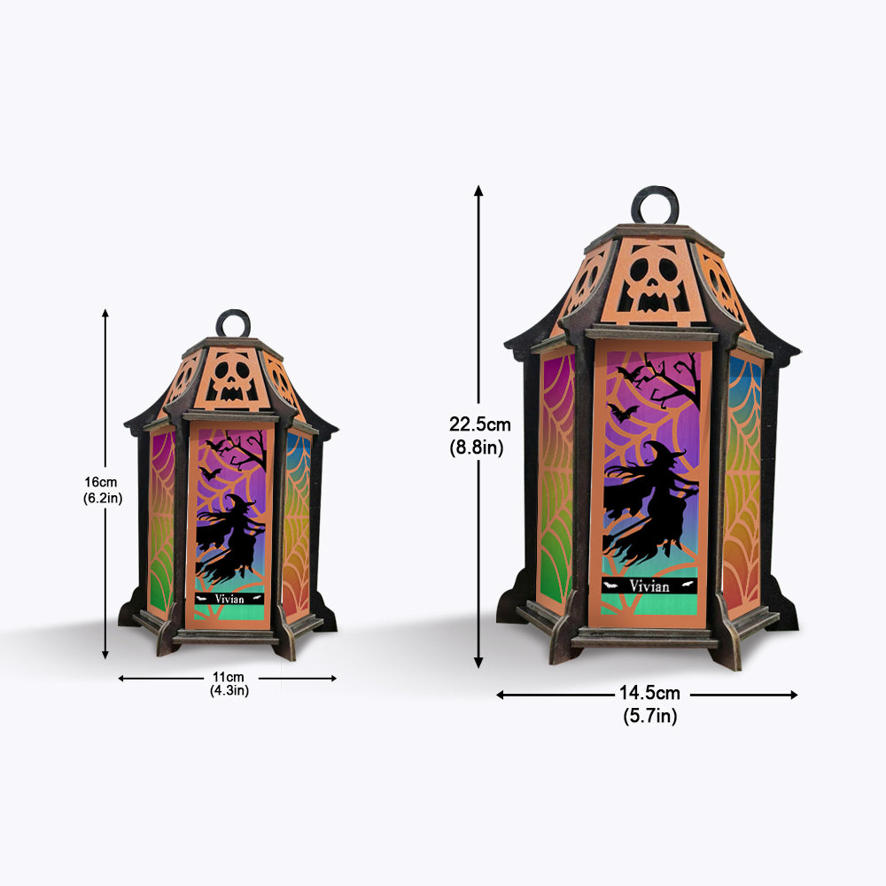 Colorful Witch Lantern - Personalized Witch Laser Cut Lantern