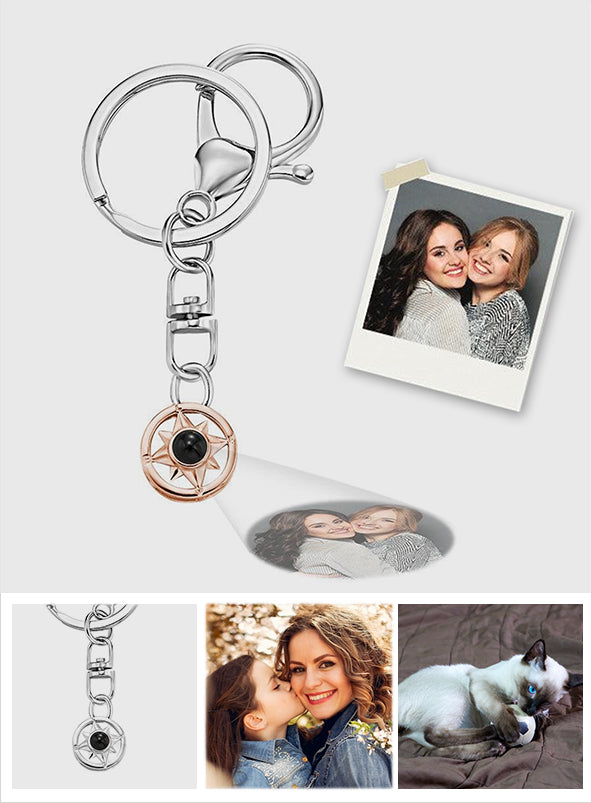 Custom Photo Compass Shaped Projection Keychain - gift for anyone, who lost a loved one, dog lover, cat lover - Personalized Keychain