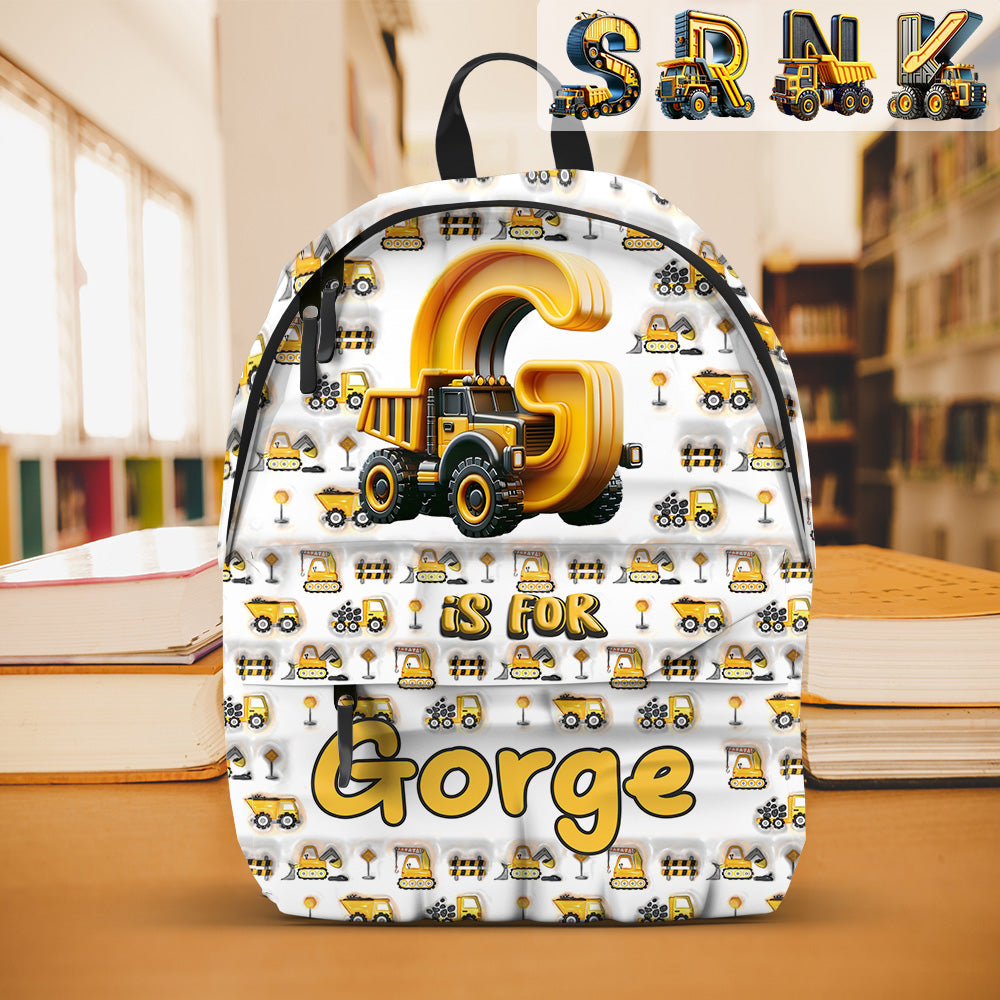 Construction Vehicles Letters - Personalized Kid Backpack