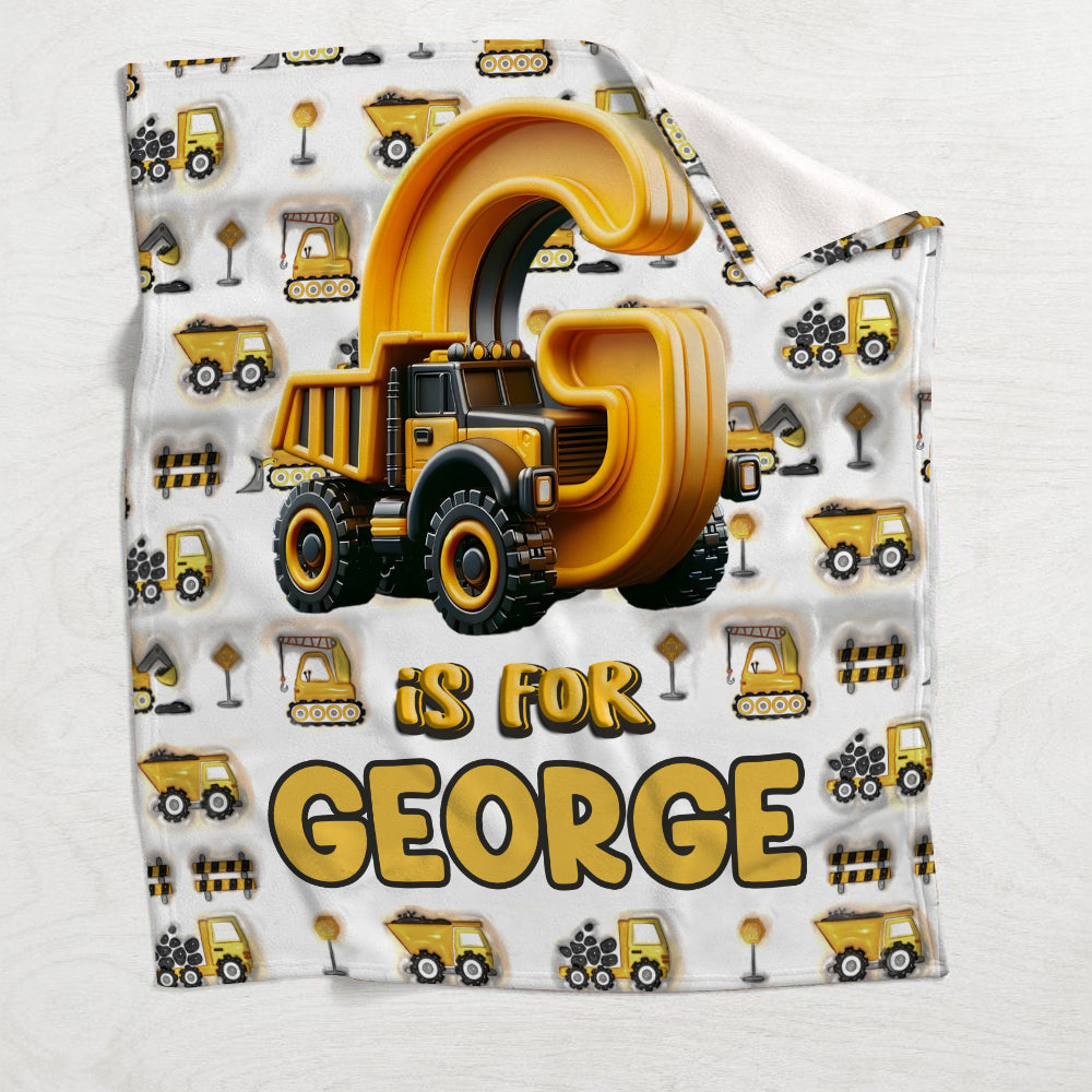 Construction Vehicle Letters - Personalized Kid Blanket