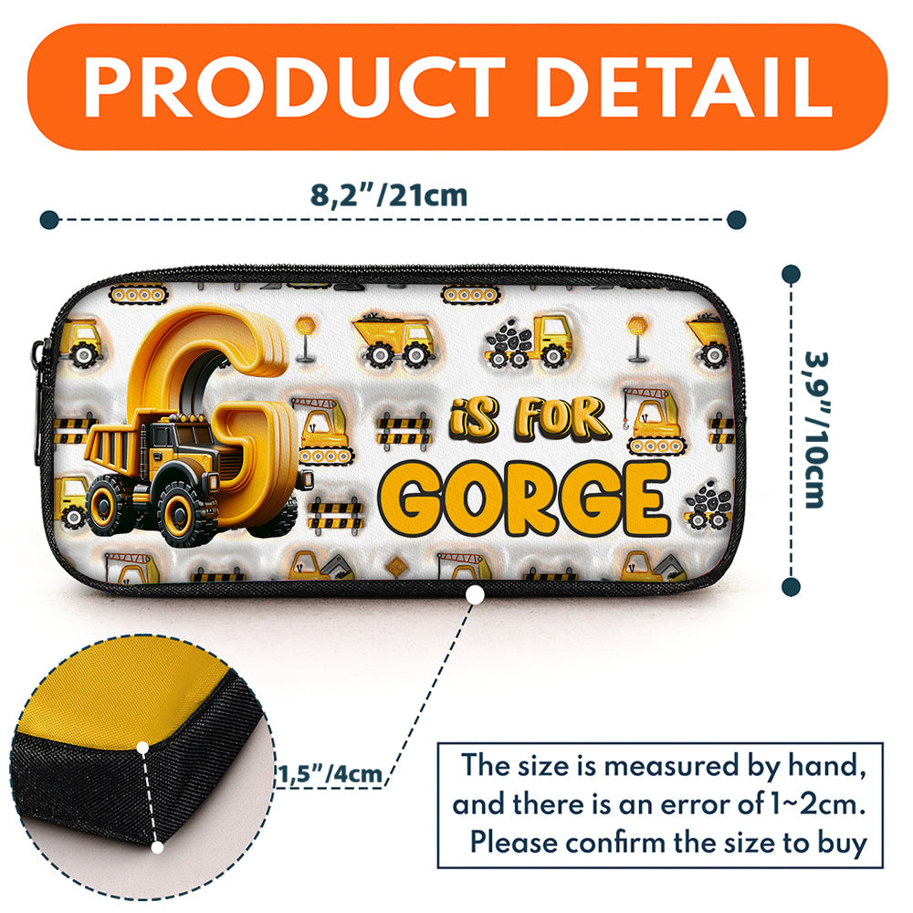 Baustellenfahrzeug-Buchstaben – Personalisierter Kinderrucksack & Federmäppchen