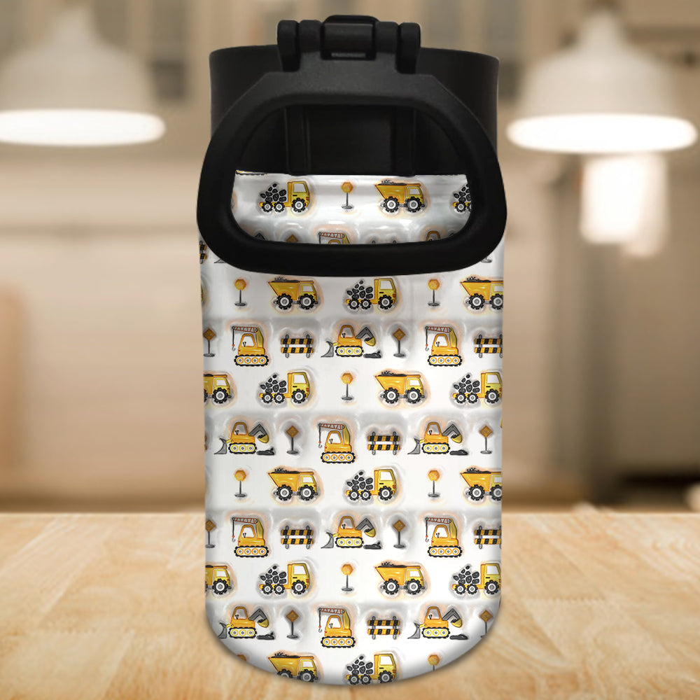 Construction Vehicles Letters - Personalized Kid Kids Water Bottle