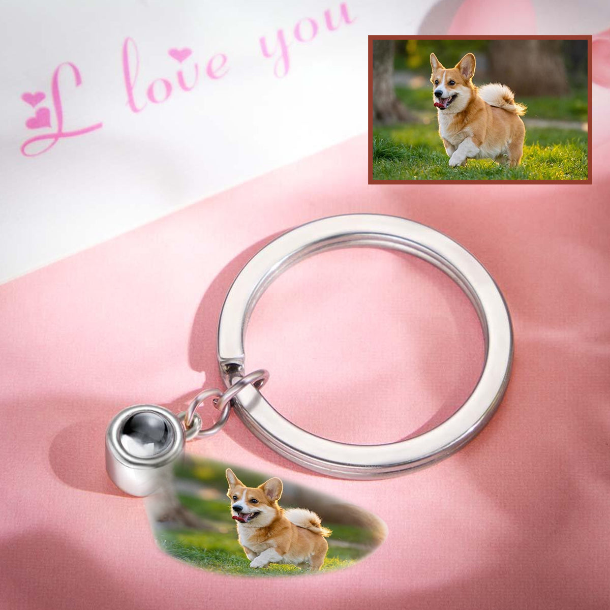 Personalisierter Schlüsselanhänger mit Fotoprojektion – das perfekte Geschenk für jeden Hunde- oder Katzenliebhaber, der einen geliebten Menschen verloren hat.