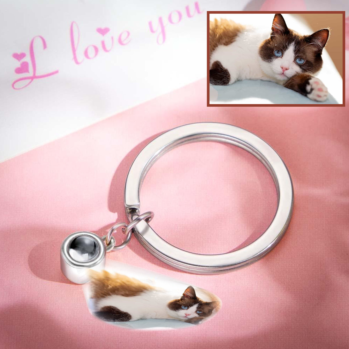 Personalisierter Schlüsselanhänger mit Fotoprojektion – das perfekte Geschenk für jeden Hunde- oder Katzenliebhaber, der einen geliebten Menschen verloren hat.