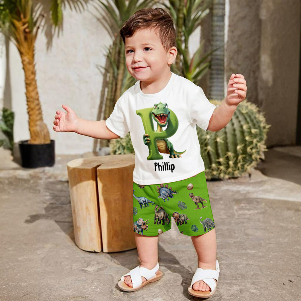Cooles Dinosaurier-Alphabet – personalisiertes Kinder-T-Shirt & Shorts