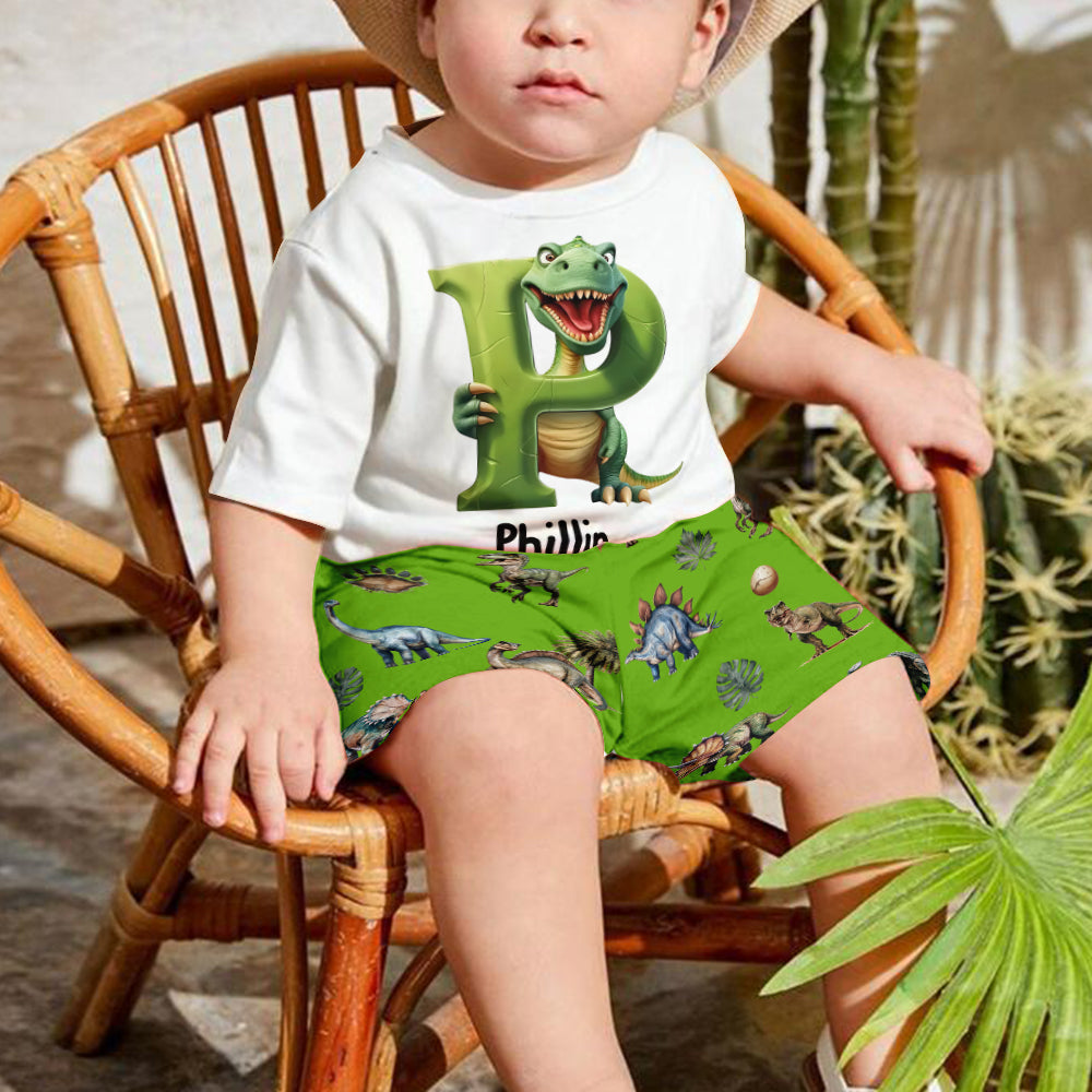 Cooles Dinosaurier-Alphabet – personalisiertes Kinder-T-Shirt & Shorts