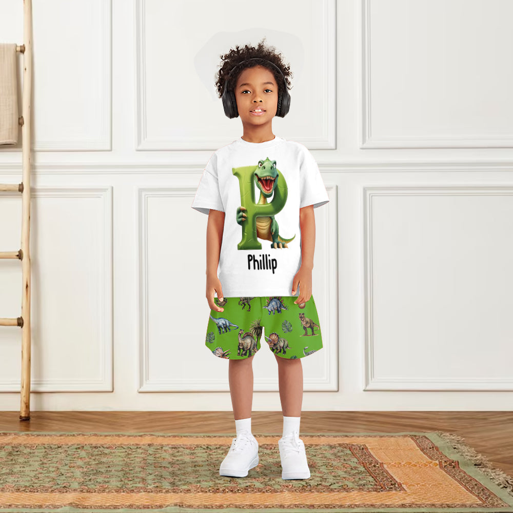 Cooles Dinosaurier-Alphabet – personalisiertes Kinder-T-Shirt & Shorts
