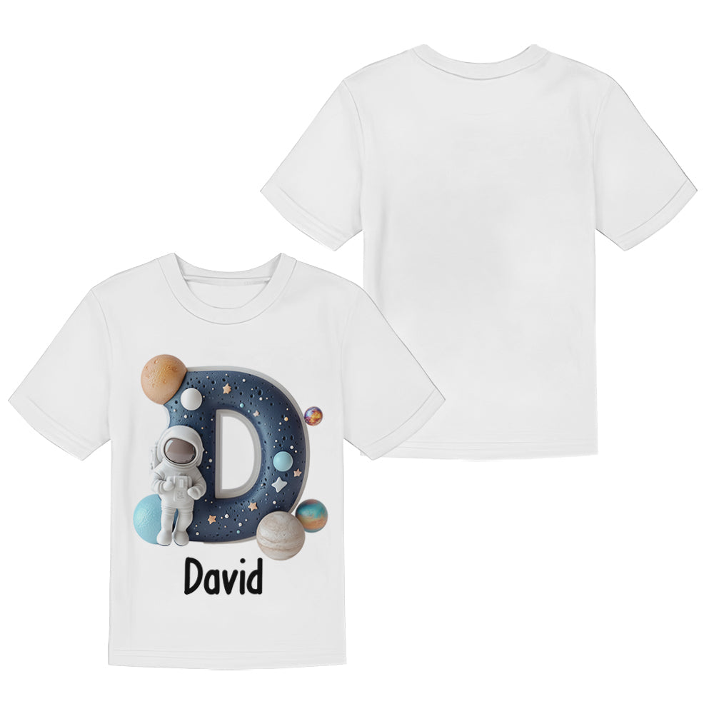 Cooles Weltraum-Alphabet – Personalisiertes Kinder-T-Shirt & Shorts