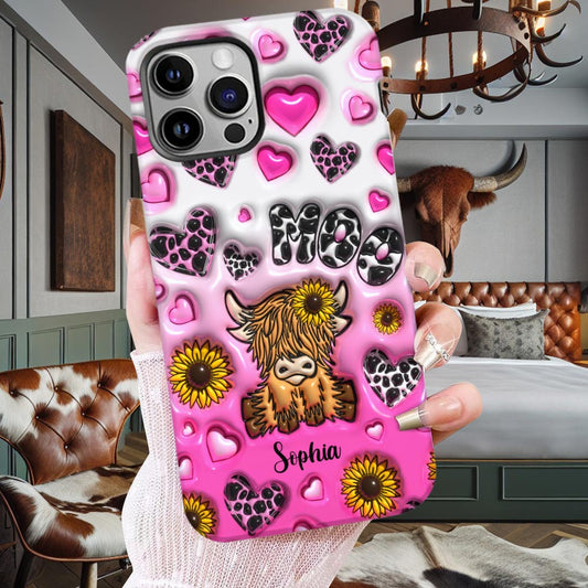 Sunflower Highland Cow - Personalized Full Print Phone Case