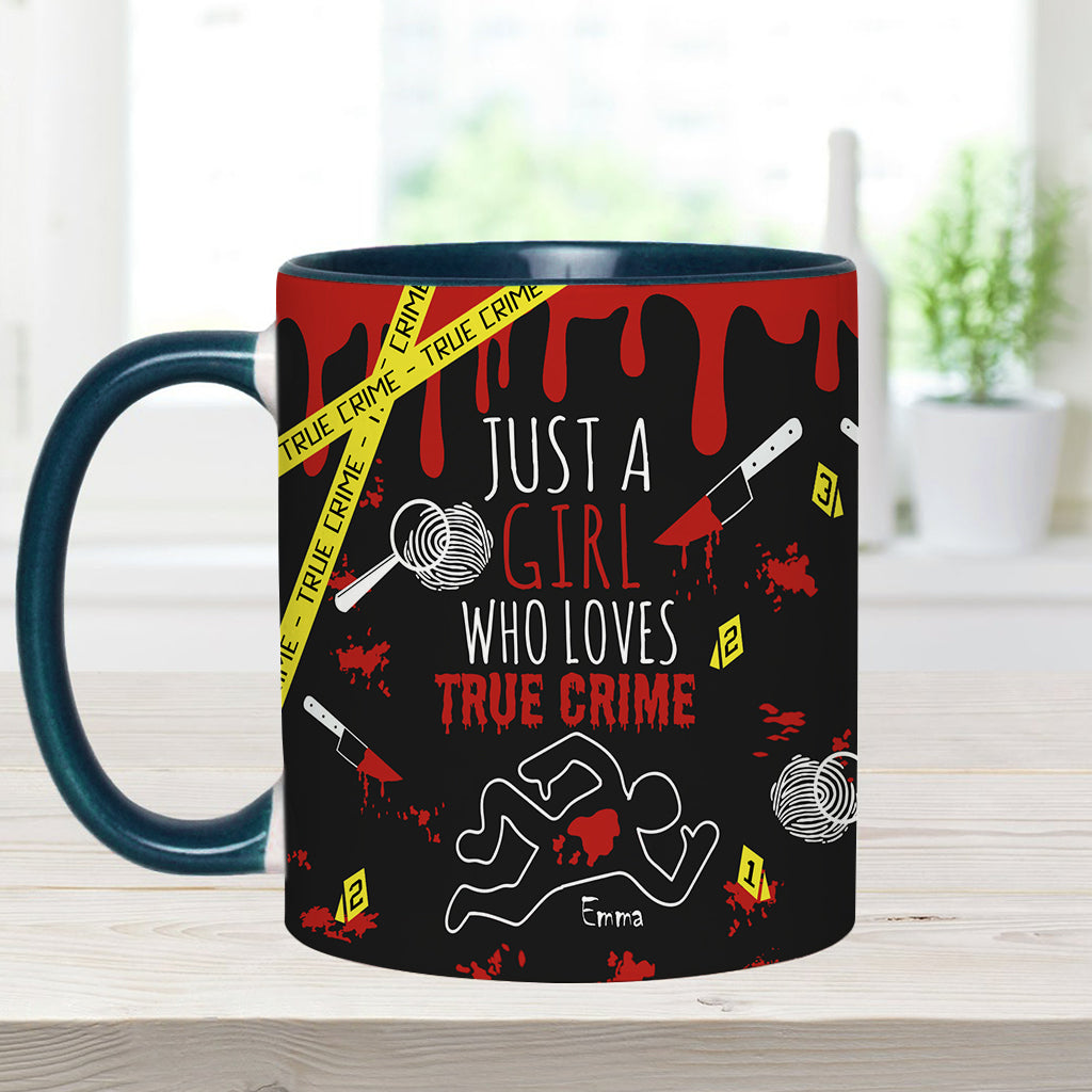 Personalisierte Tasse mit Akzent für ein Mädchen, das True Crime liebt