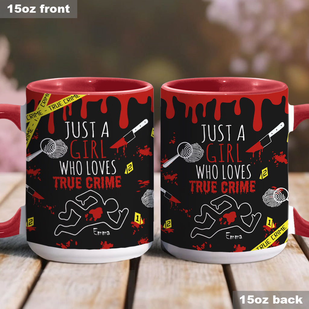 Personalisierte Tasse mit Akzent für ein Mädchen, das True Crime liebt