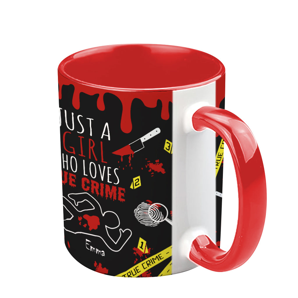 Personalisierte Tasse mit Akzent für ein Mädchen, das True Crime liebt