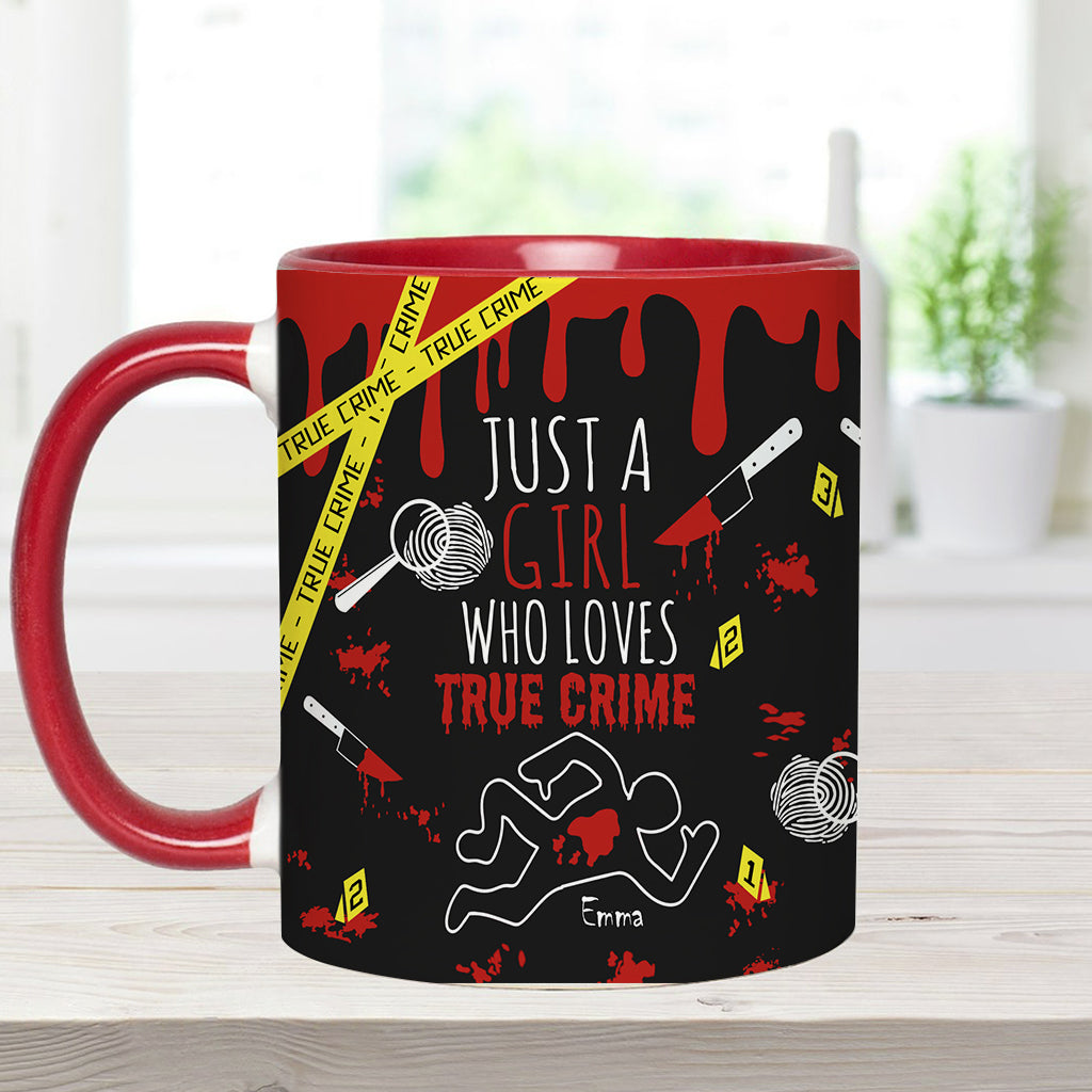 Personalisierte Tasse mit Akzent für ein Mädchen, das True Crime liebt