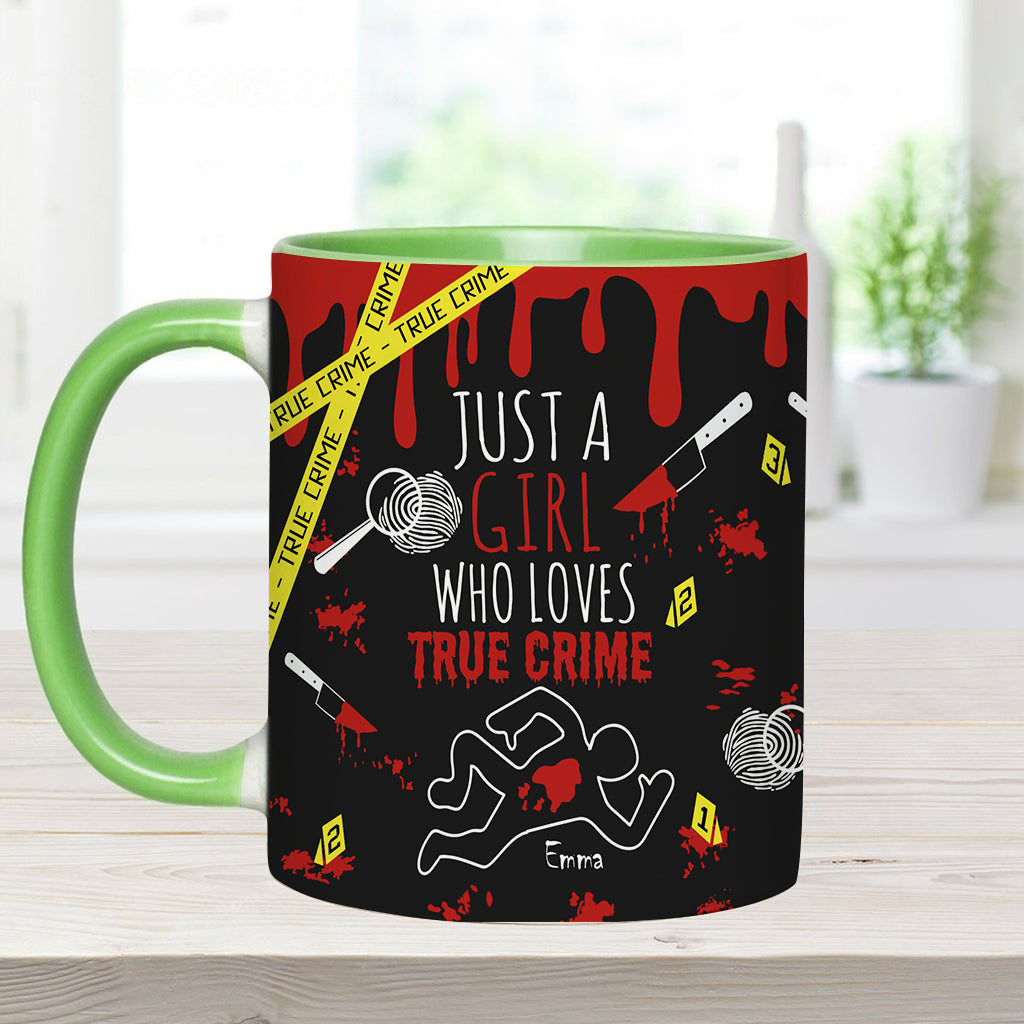 Personalisierte Tasse mit Akzent für ein Mädchen, das True Crime liebt