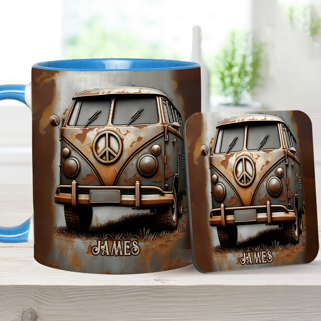 Vintage Camper Van Peace Symbol - Personalized Hippie Accent Mug