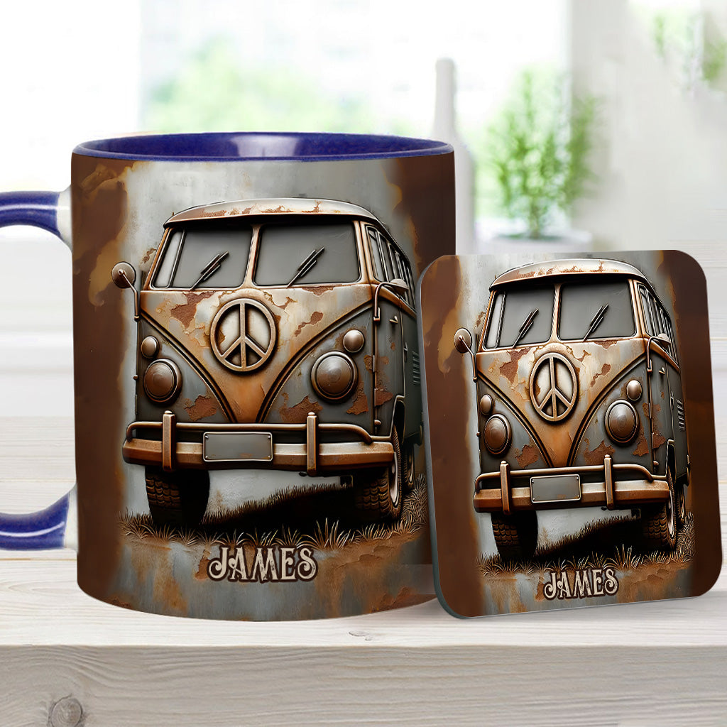 Vintage Camper Van Peace Symbol - Personalized Hippie Accent Mug