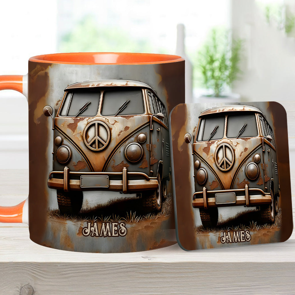 Vintage Camper Van Peace Symbol - Personalized Hippie Accent Mug