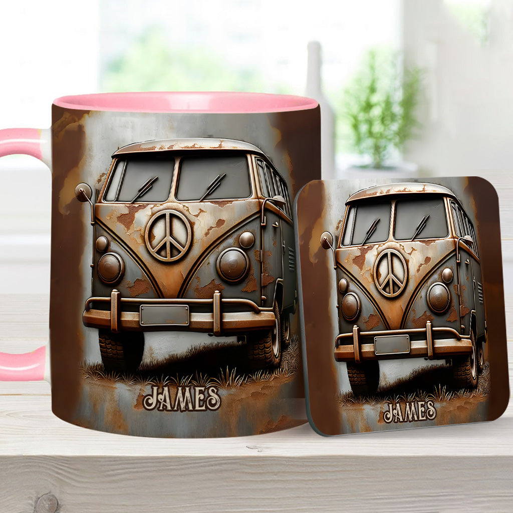 Vintage Camper Van Peace Symbol - Personalized Hippie Accent Mug