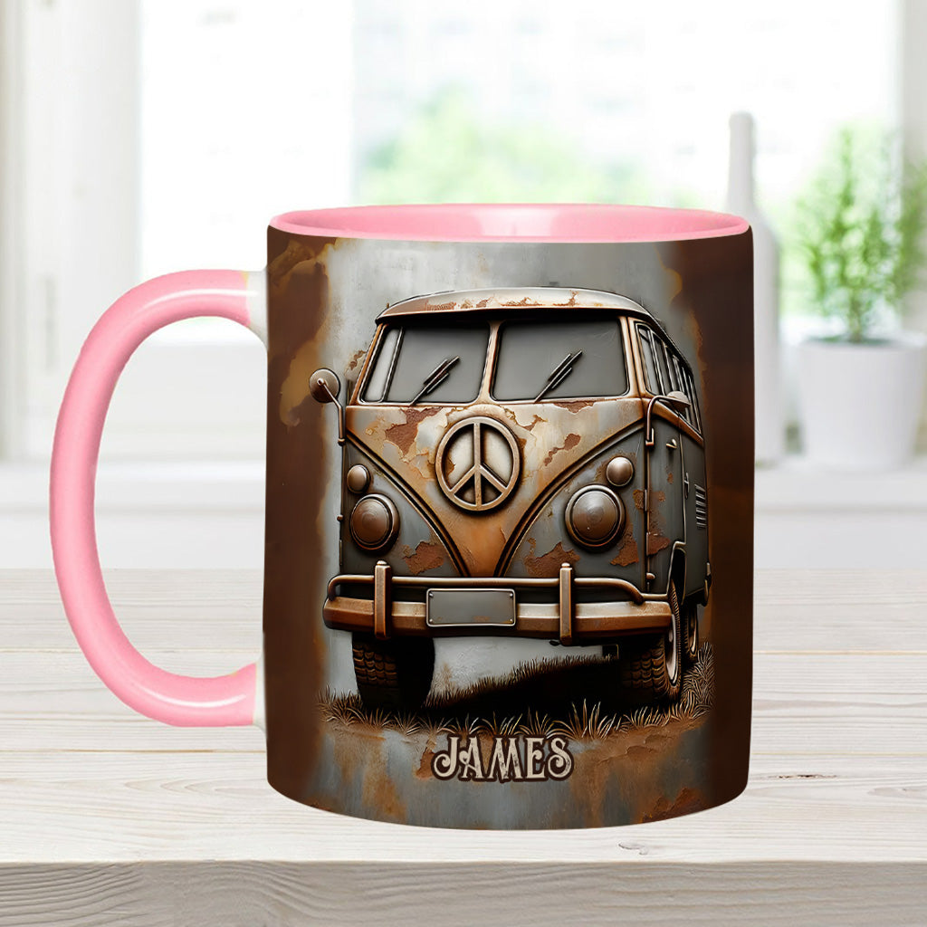 Vintage Camper Van Peace Symbol - Personalized Hippie Accent Mug
