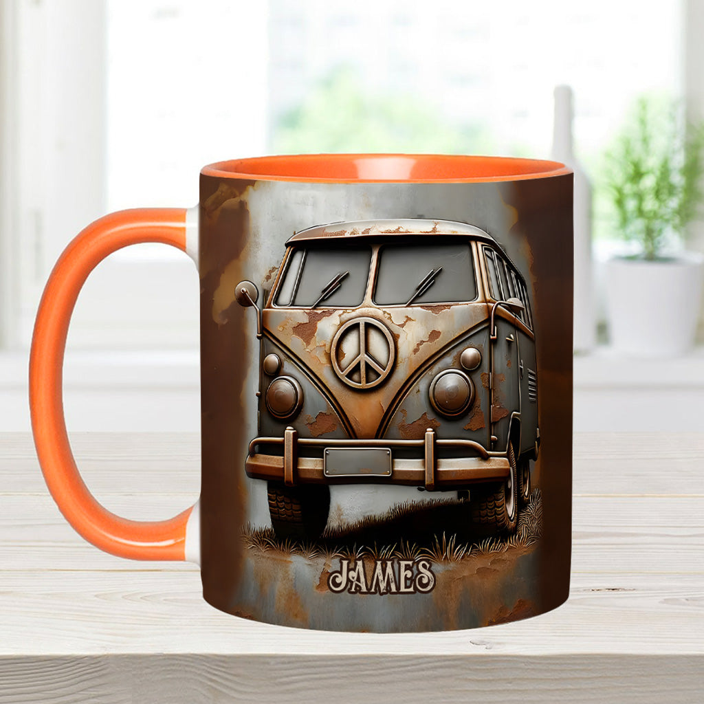 Vintage Camper Van Peace Symbol - Personalized Hippie Accent Mug