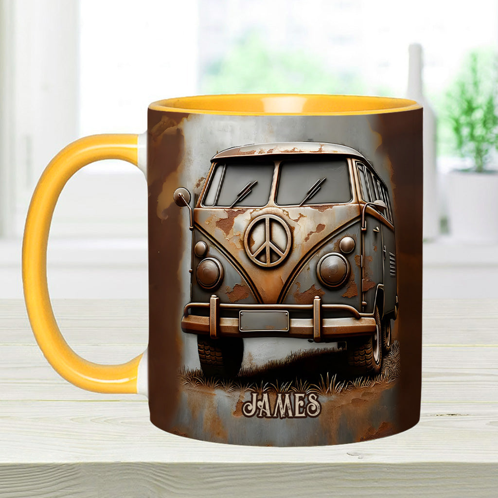 Vintage Camper Van Peace Symbol - Personalized Hippie Accent Mug