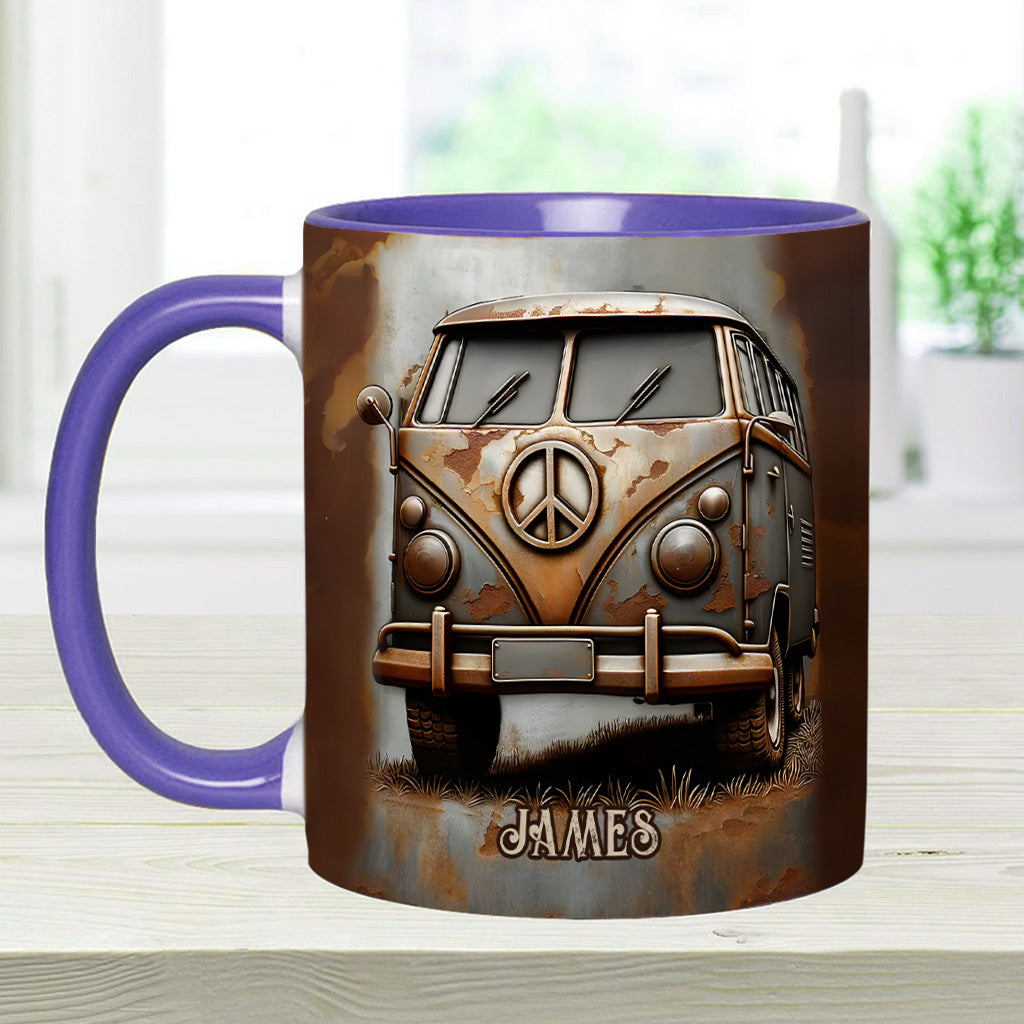 Vintage Camper Van Peace Symbol - Personalized Hippie Accent Mug