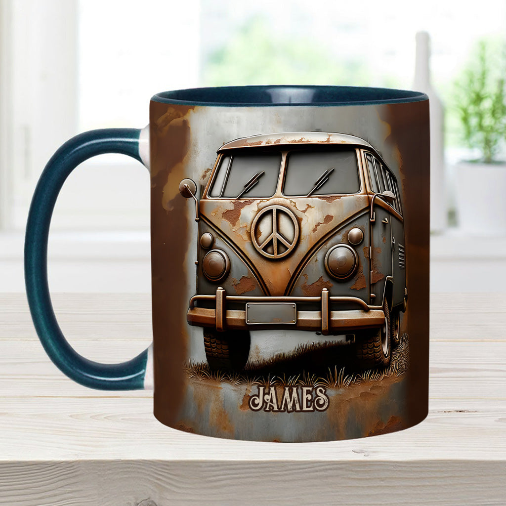 Vintage Camper Van Peace Symbol - Personalized Hippie Accent Mug