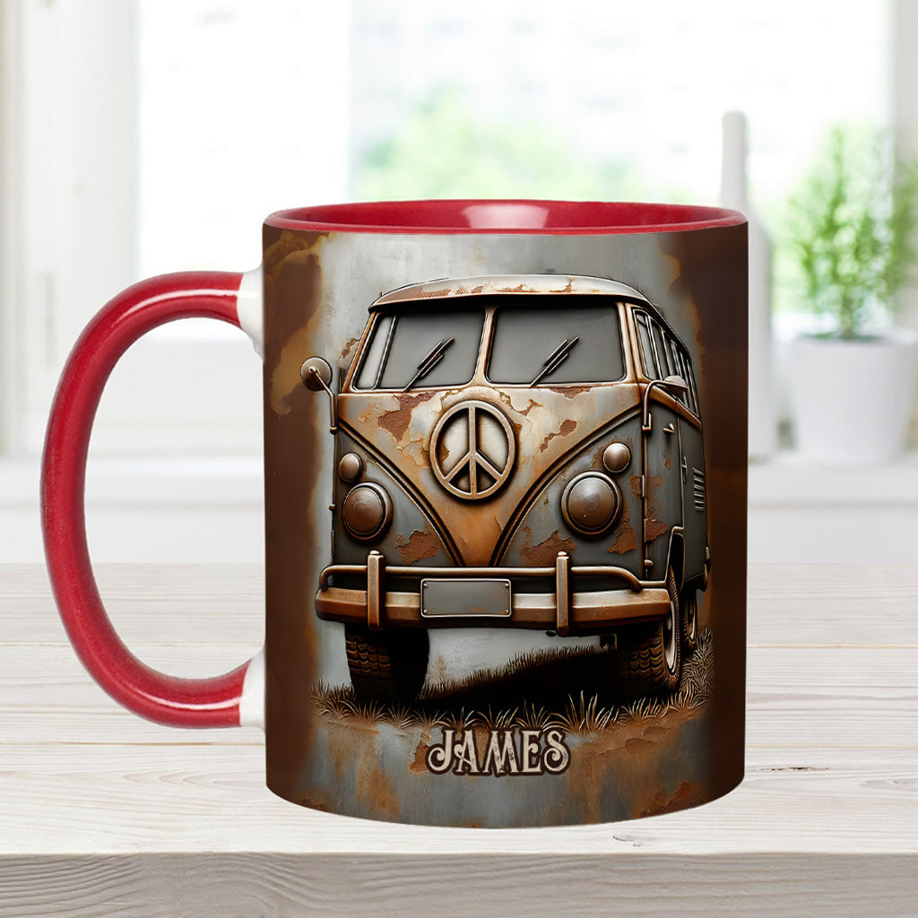 Vintage Camper Van Peace Symbol - Personalized Hippie Accent Mug