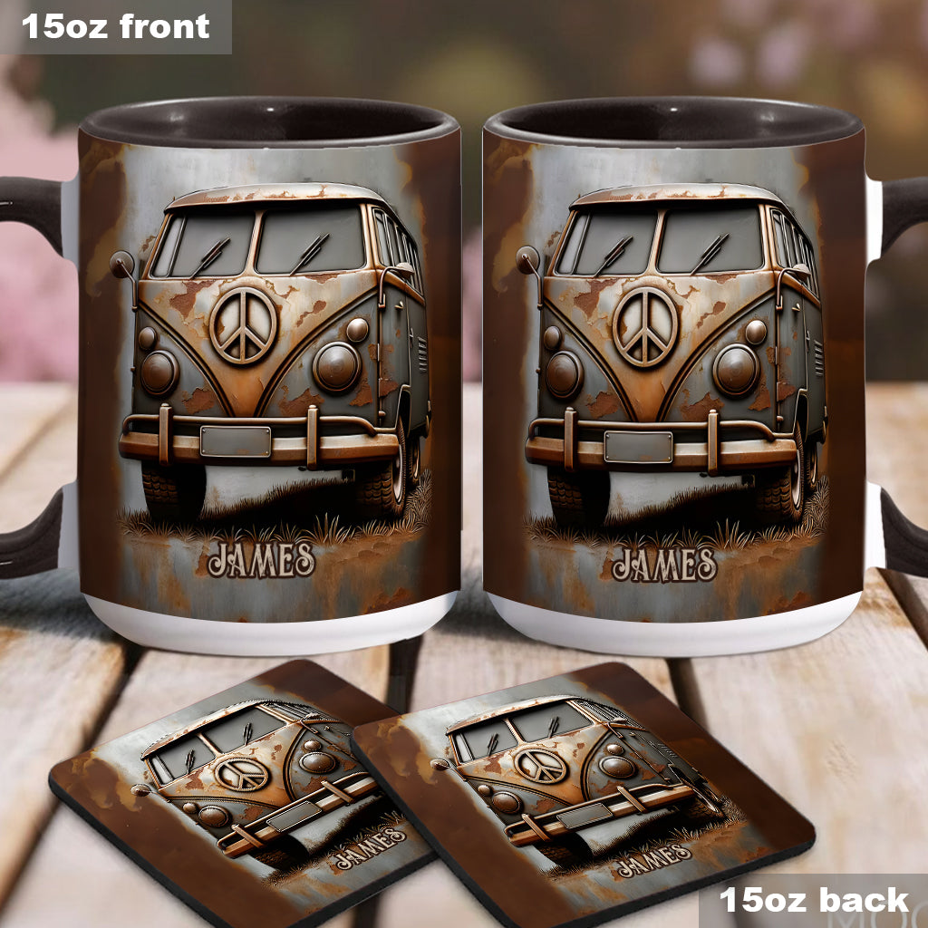 Vintage Camper Van Peace Symbol - Personalized Hippie Accent Mug