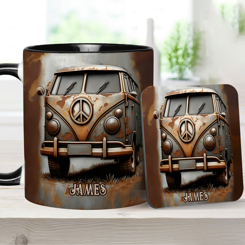 Vintage Camper Van Peace Symbol - Personalized Hippie Accent Mug