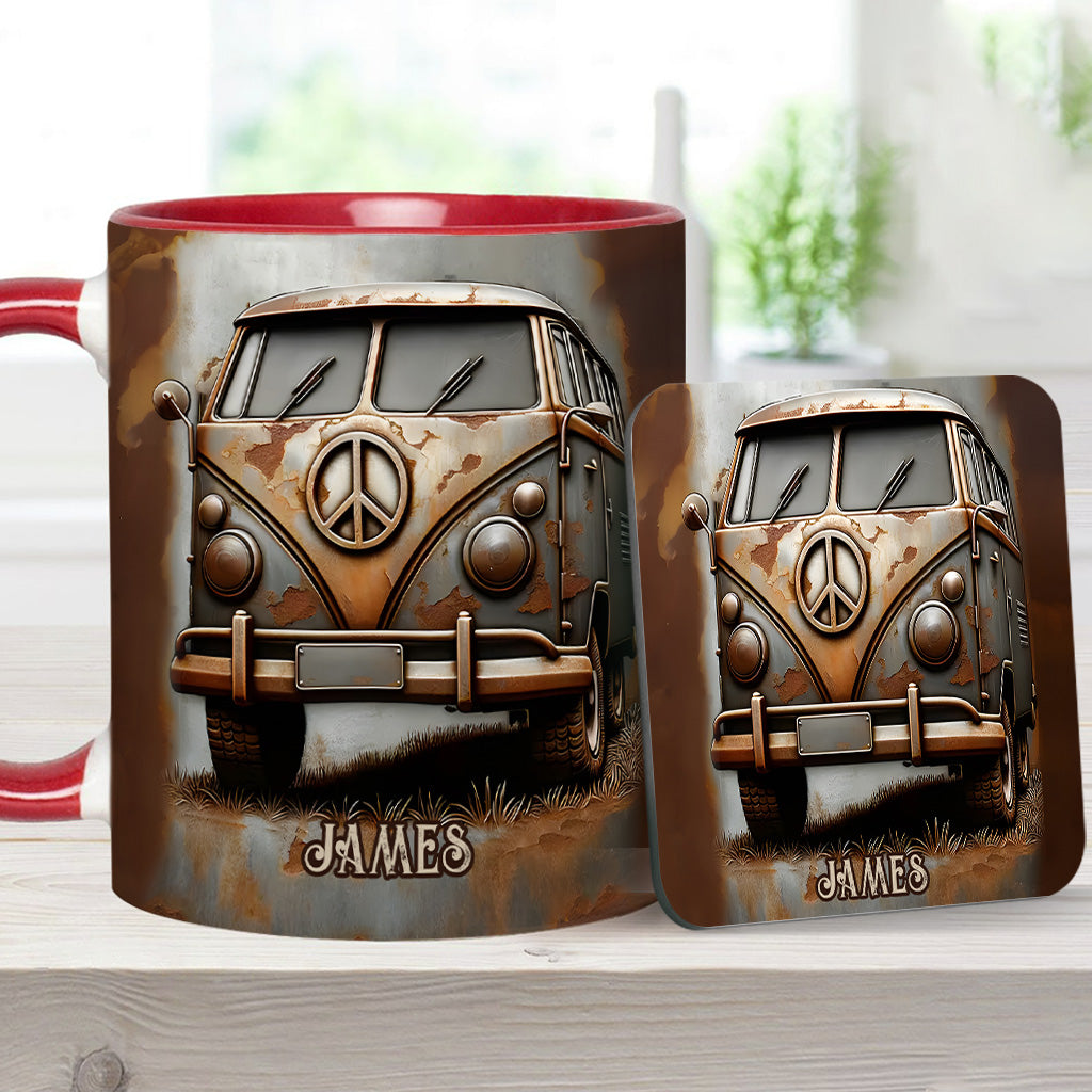 Vintage Camper Van Peace Symbol - Personalized Hippie Accent Mug