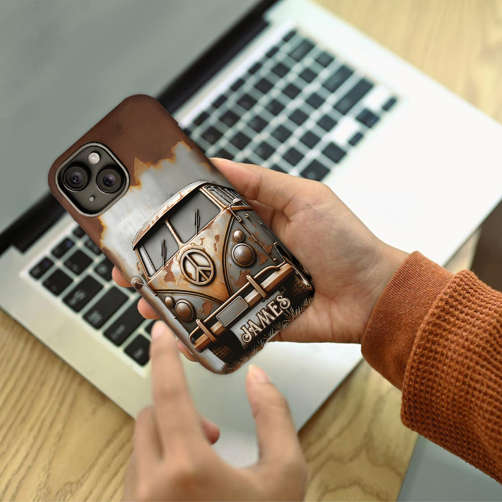 Vintage-Stil mit Wohnmobil-Friedenssymbol – Personalisierte Handyhülle im Hippie-Look mit Volldruck