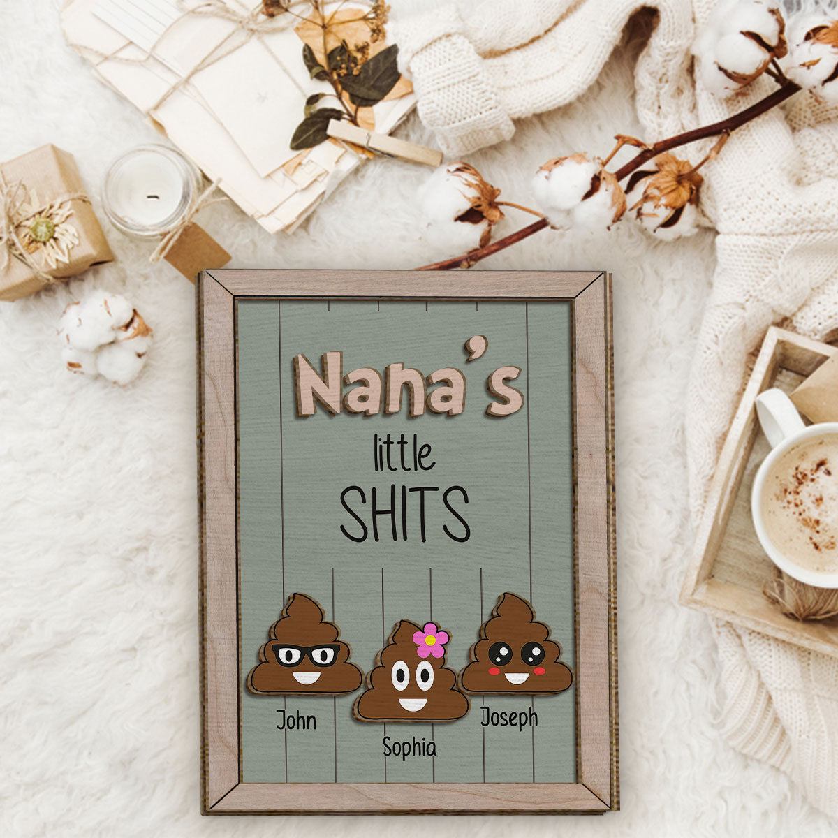 Oma, Mama, Papa, Opa, meine Kleinen – Personalisiertes zweilagiges Holzschild/Holzplakette für Oma