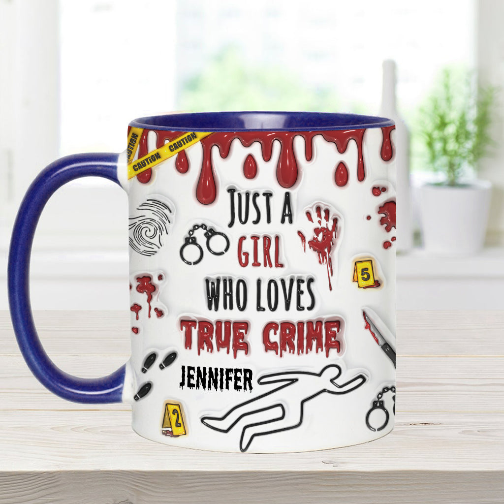 Personalisierte Tasse mit Akzent für ein Mädchen, das True Crime liebt