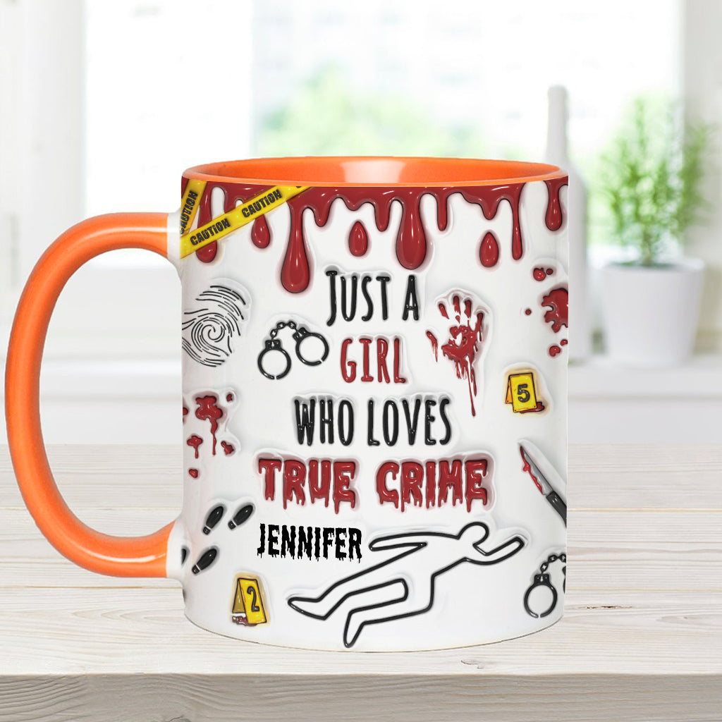 Personalisierte Tasse mit Akzent für ein Mädchen, das True Crime liebt