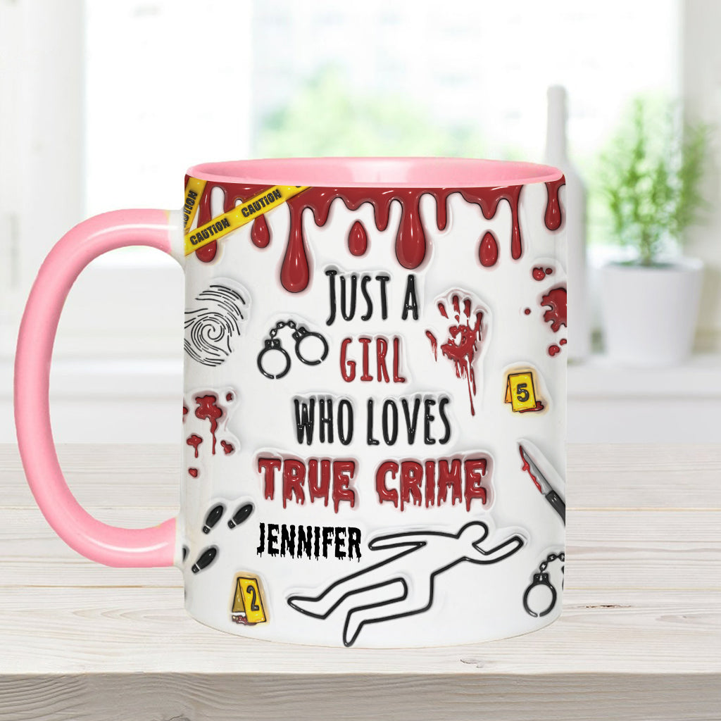 Personalisierte Tasse mit Akzent für ein Mädchen, das True Crime liebt