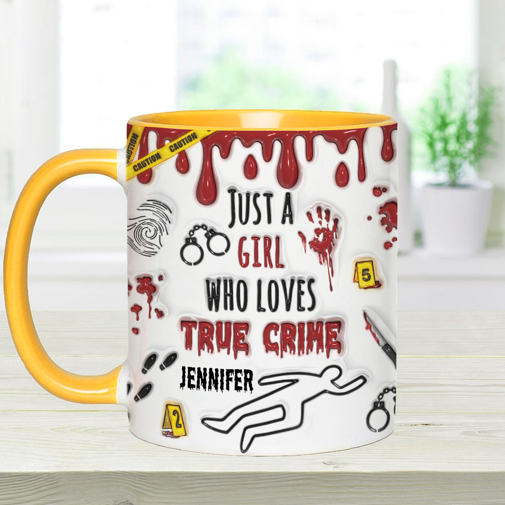 Personalisierte Tasse mit Akzent für ein Mädchen, das True Crime liebt