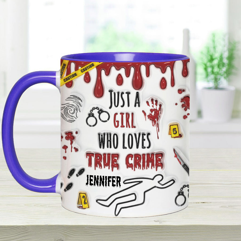 Personalisierte Tasse mit Akzent für ein Mädchen, das True Crime liebt