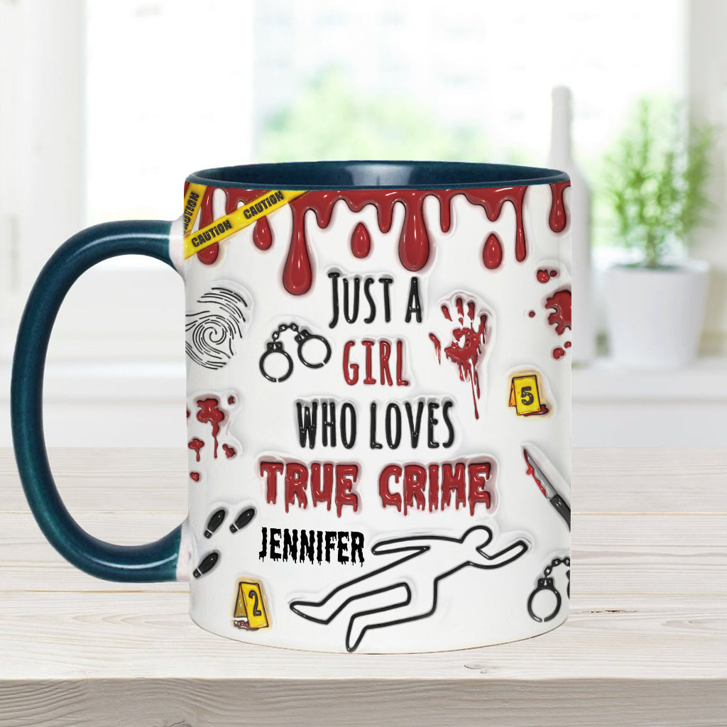 Personalisierte Tasse mit Akzent für ein Mädchen, das True Crime liebt