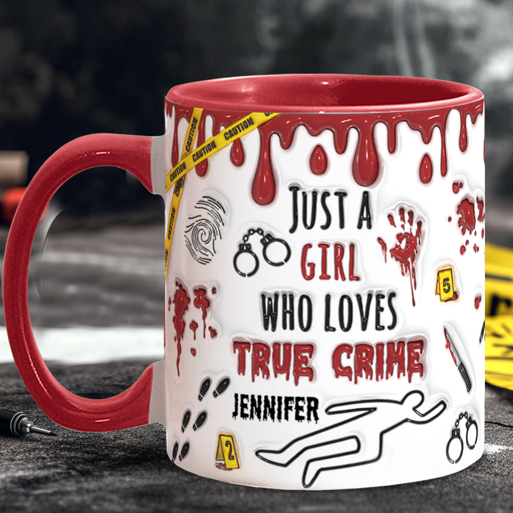 Personalisierte Tasse mit Akzent für ein Mädchen, das True Crime liebt