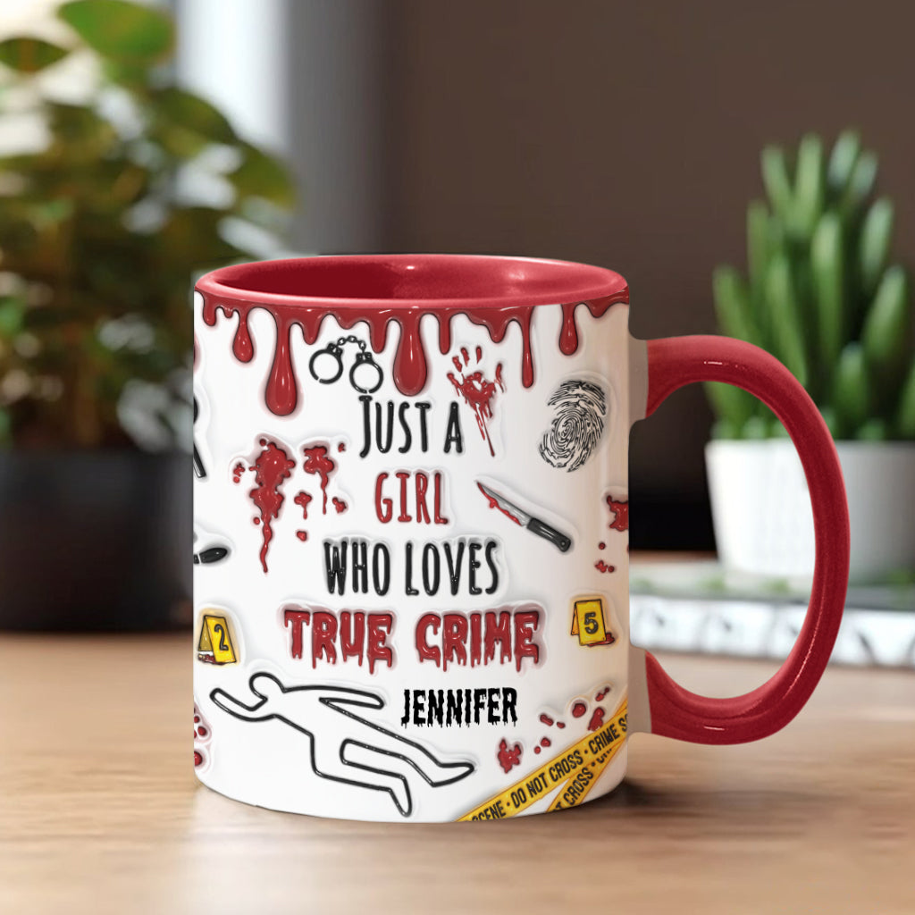 Personalisierte Tasse mit Akzent für ein Mädchen, das True Crime liebt