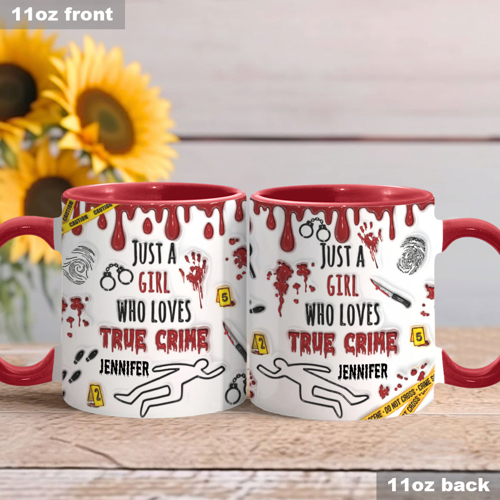 Personalisierte Tasse mit Akzent für ein Mädchen, das True Crime liebt