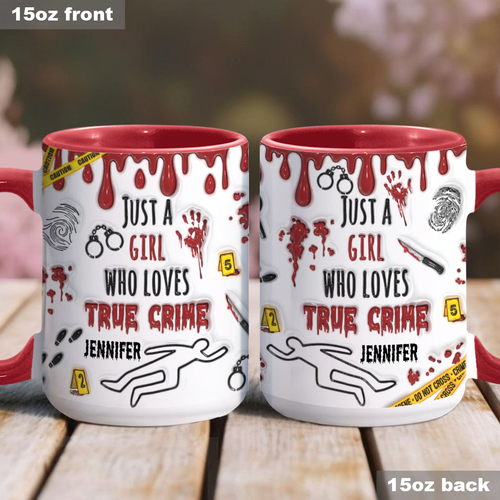 Personalisierte Tasse mit Akzent für ein Mädchen, das True Crime liebt