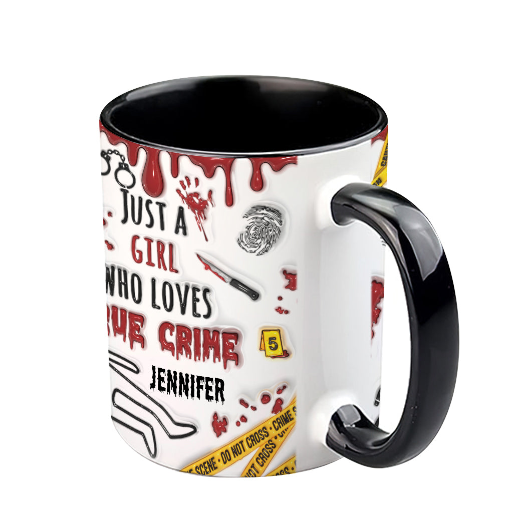 Personalisierte Tasse mit Akzent für ein Mädchen, das True Crime liebt