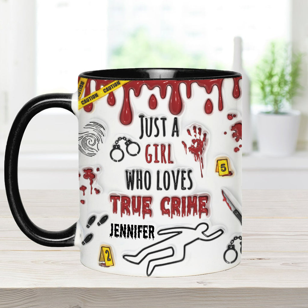Personalisierte Tasse mit Akzent für ein Mädchen, das True Crime liebt