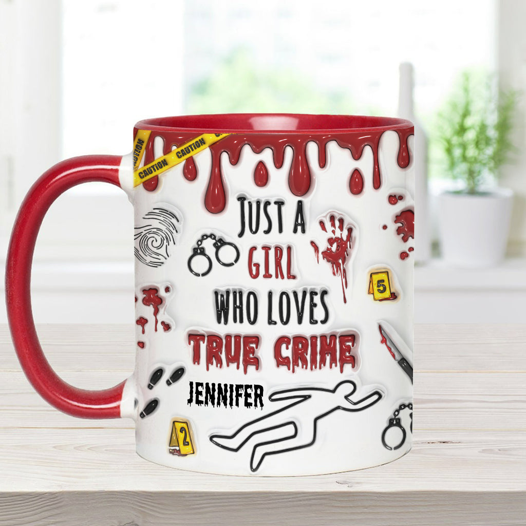 Personalisierte Tasse mit Akzent für ein Mädchen, das True Crime liebt