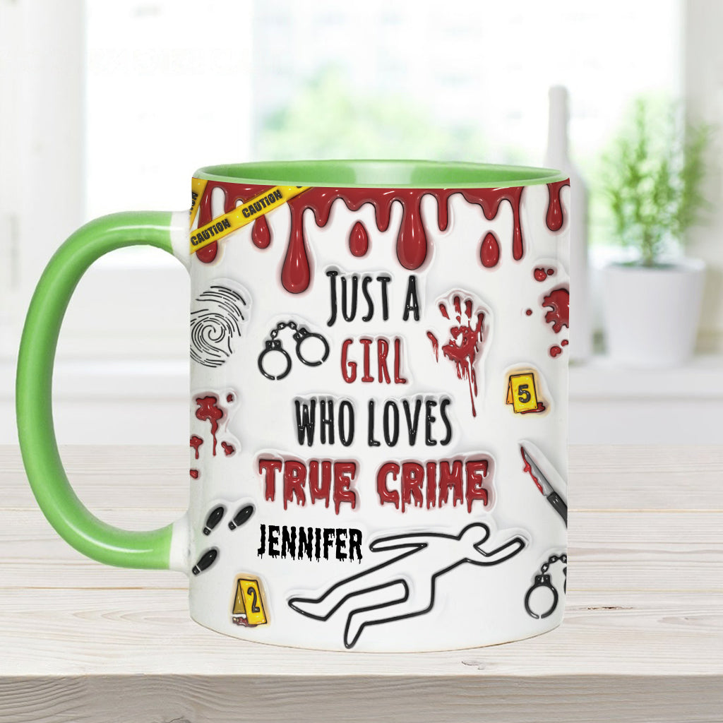 Personalisierte Tasse mit Akzent für ein Mädchen, das True Crime liebt
