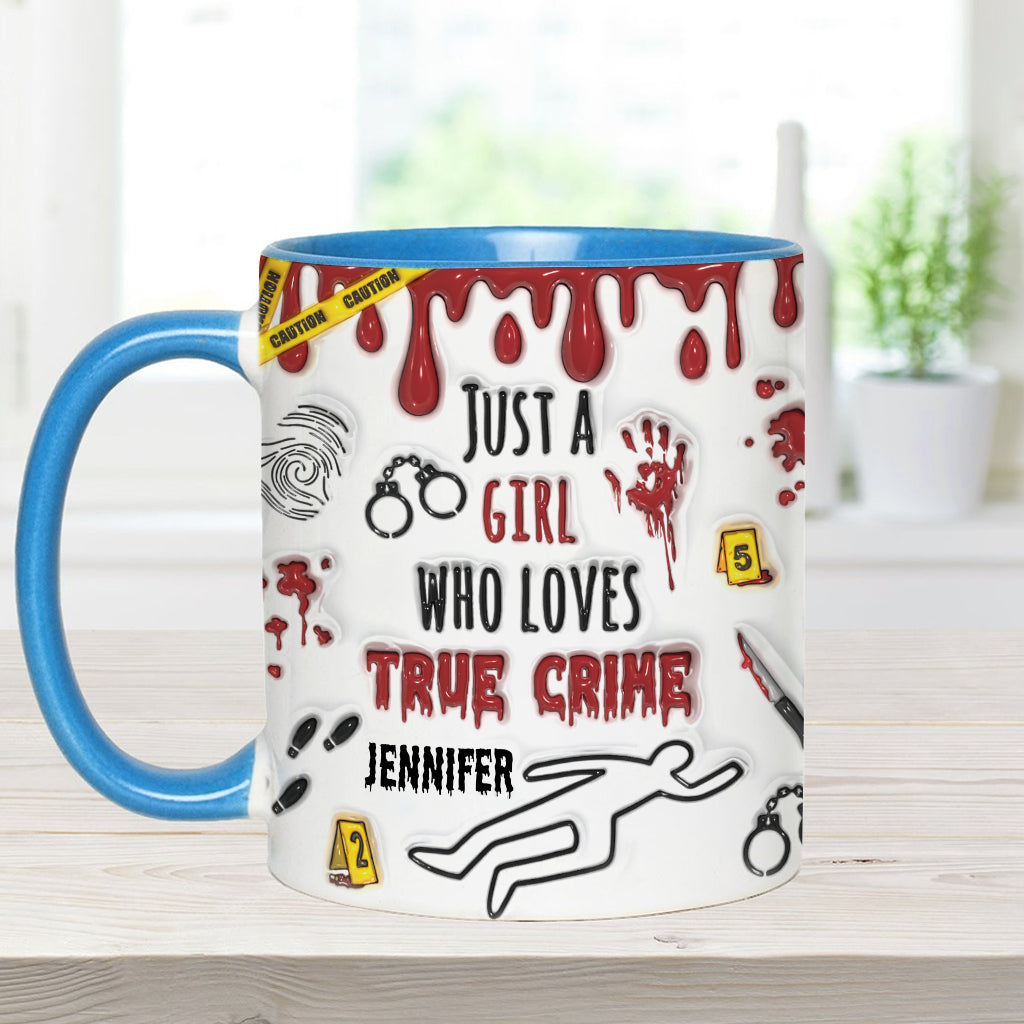 Personalisierte Tasse mit Akzent für ein Mädchen, das True Crime liebt