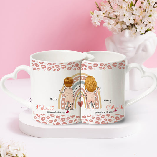 Ich möchte mit dir alt werden – Personalisierte Partner-Tasse mit passendem Herzgriff